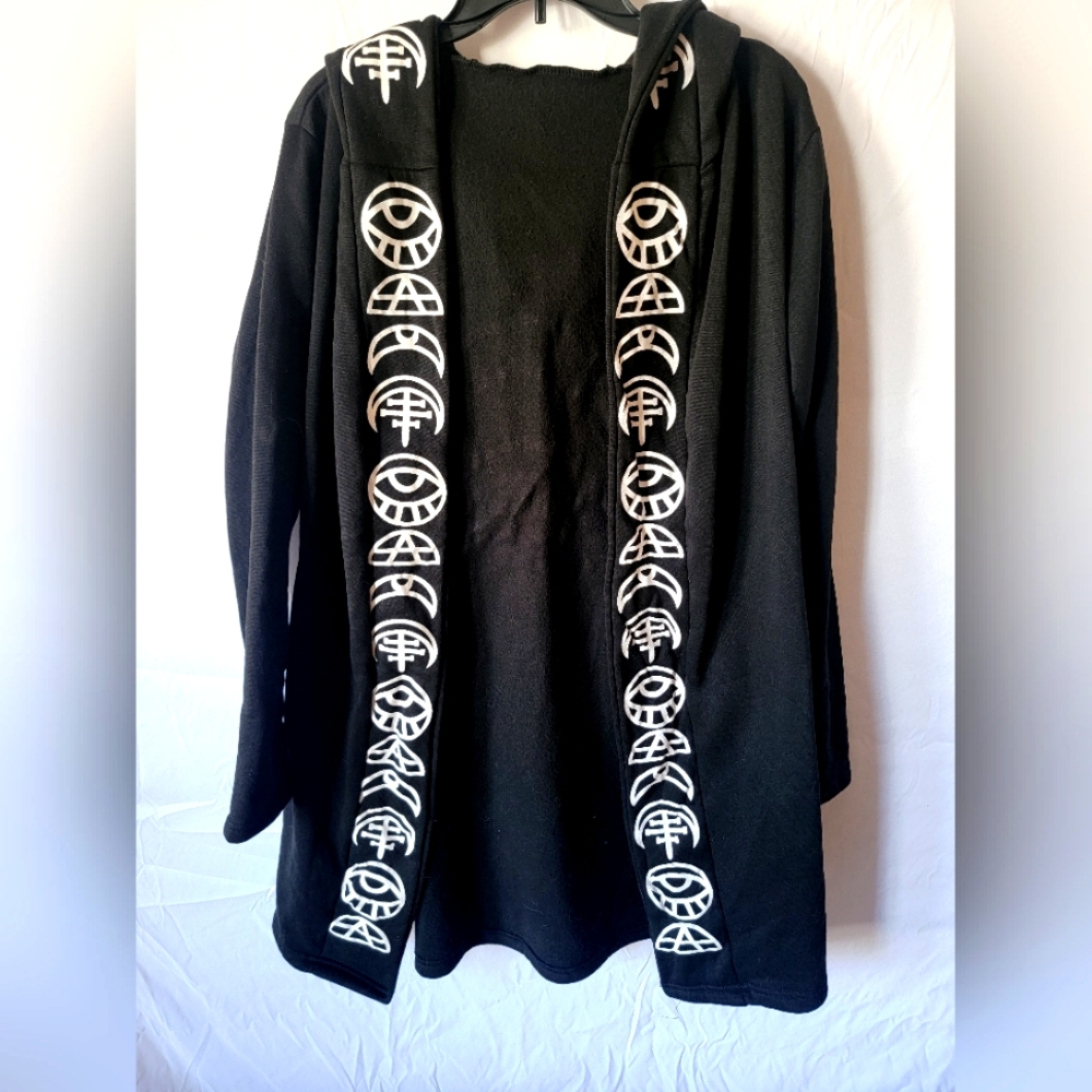 Black Hooded Jacket with White Symbols